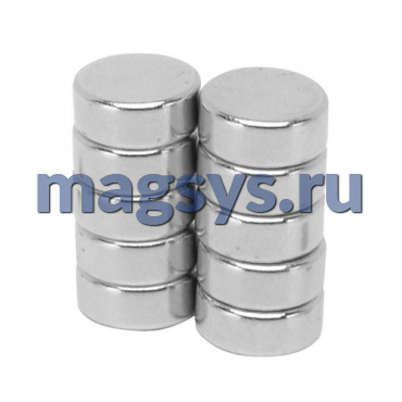 Магнит неодимовый диск 10х4 мм N35 никель
